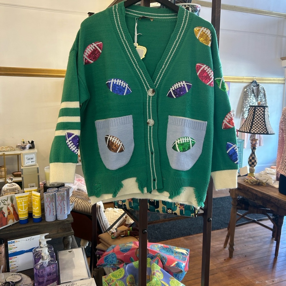 Regina Custom Green Football Patch Cardigan Sweater Made For Our Store